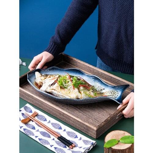 European-style Fish-shaped Ceramic Cooking Plate 12/14 Inch Household Tableware Set Dessert Salad Plate Dish Kitchen Utensils