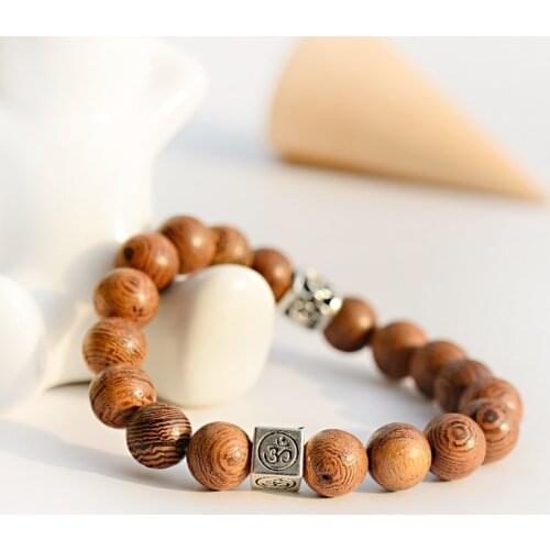 Classic 10MM Wood OM Charm Beads Bracelet Men Homme Ethinc Tibetan Buddhist Bileklik Mala Bracelet Yoga Rosary For Women