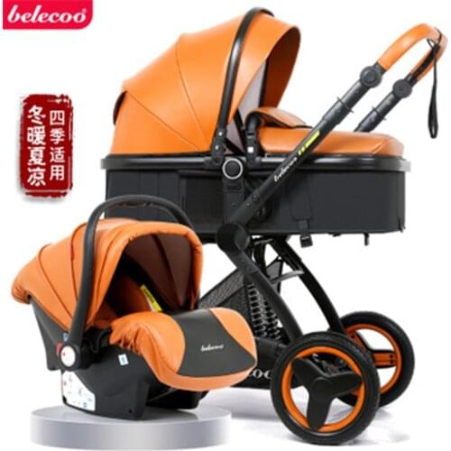 Belecoo Luxury Baby Stroller 3 in 1 Carriage High Landscape Pram Lying and Seating Baby Carriage with seat basket
