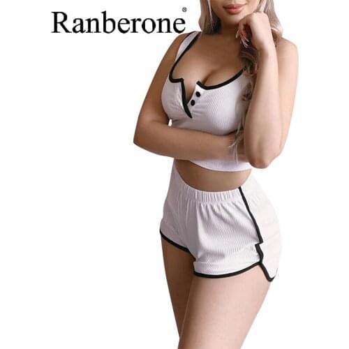 Ranberone Suit Women Sport Sexy Shorts Tracksuit Wives Casual Summer Women Suits 2 Piece Set Pullovers Fitness Sportswear 2021