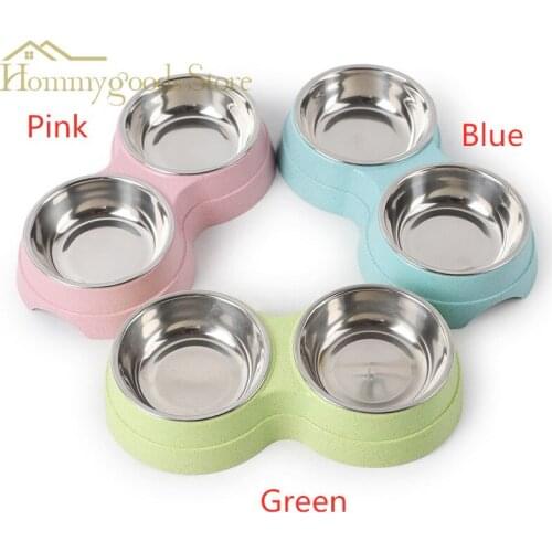 Pet Dog Duble Bowl Kitten Food Water Feefer Stainless Steel Small Dogs Cats Drinking Dish Feeder for Pet Supplies Feeding Bowls