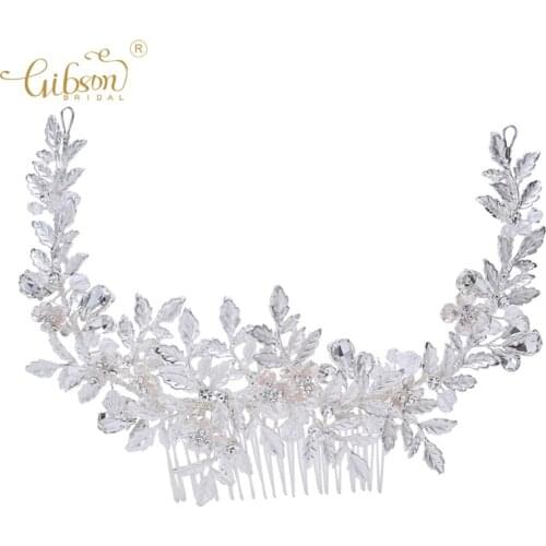 Fashion Leaf Headpiece Wedding Jewelry Bridal Hair Comb Crystal Headband For Women