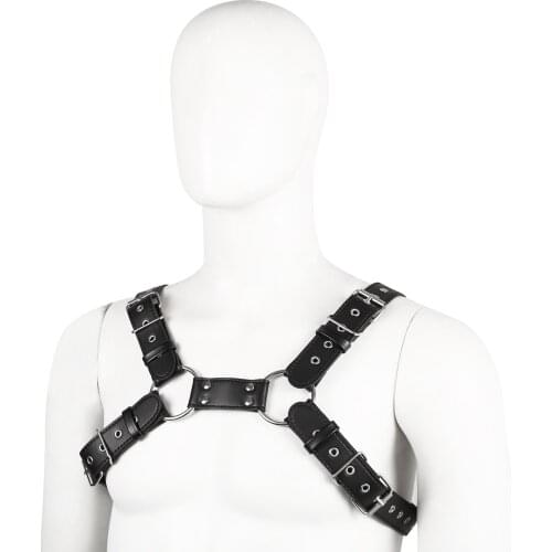New Male Punk Rave Tank Costumes of Adjustable Black Leather Chest Bondage Harness Body Strap for Men Slave Fetish Gay Clothing