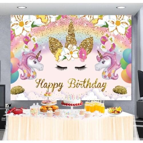 Unicorn Birthday Backdrop For Photography Gold Polka Dots Baby Shower Newborn Birthday Party Photo Background Photo Studio