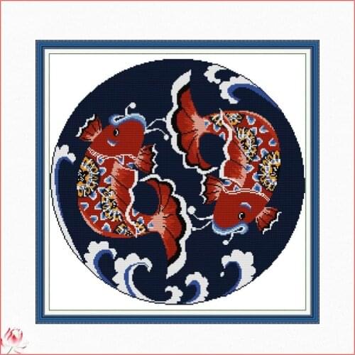 Joy Sunday Auspicious Carp Cross Stitch Kits Ecological Cotton Stamped Printed 14CT 11CT DIY Easy to Use Home Decoration Crafts