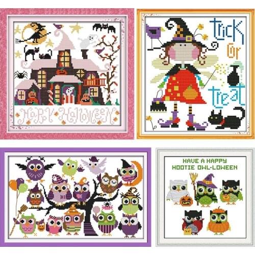 Cross Stitch Kits Joy Sunday Halloween Elf Stamped DMC Print 11CT 14CT Counted Printing Craft Kit Embroidery for Needlework Sets