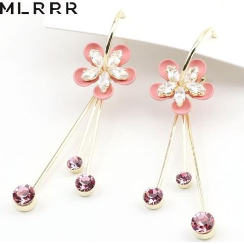 MLRRR New Listing European American Retro Sweet and Romantic Petal-Shaped Tassel Long Pendant Rhinestone Earrings
