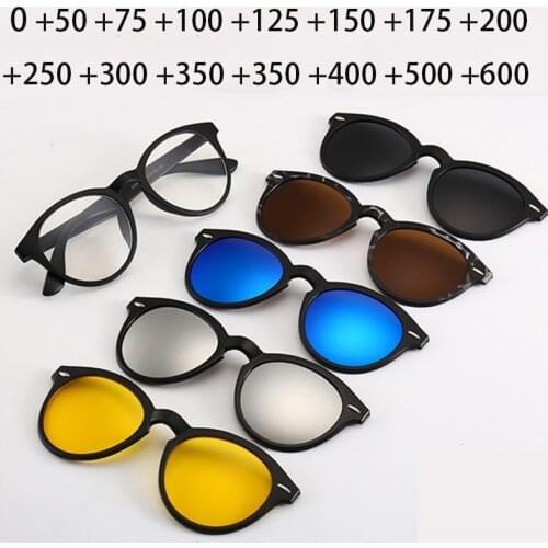 5 Clips Magnet Hyperopia Sunglasses Men Reading Driving Glasses 12 Styles Customize Prescription 0 +1 +1.5 +2 +2.5 +3 +4 +5 +6