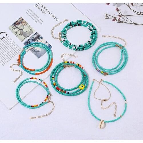 Bohemian Turquoise Blue Seed Bead Choker Necklace Statement Handmade Collar Clavicle Charm Necklace For Women Female Jewelry