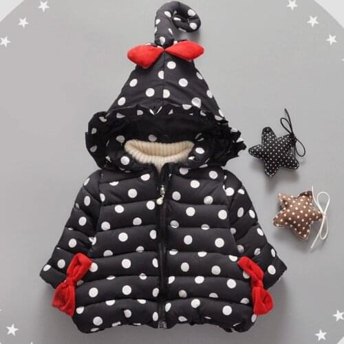 New Baby girls winter coats Polka dot hooded outerwear Autumn 6M-2 old size Clothes 7BT037