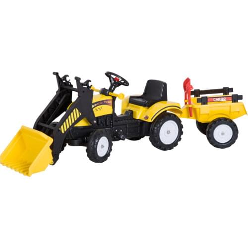 HOMCOM Tractor pedals excavator jukette riding with front loader with trailer for children 3-6 years load 35 kg 167 × 41 × 52cm