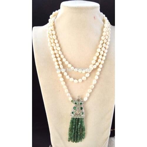 Freshwater pearl white baroque reborn keshi green stone faceted necklace 60inch nature clothes pendant
