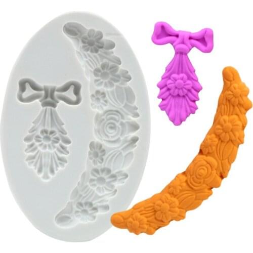 European-style relief pattern lace liquid silicone mold bow rose fondant cake chocolate mold baking tool