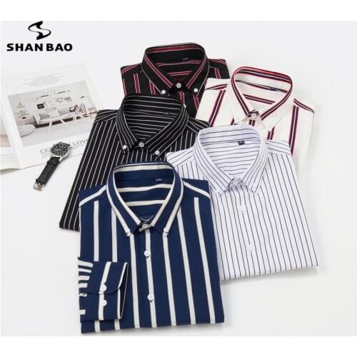 SHAN BAO 2021 fall new style plus size loose striped long-sleeved shirt young mens business casual office fashion stretch shirt