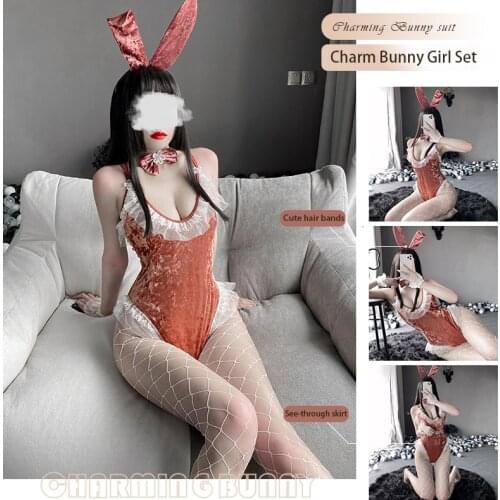 Sexy Lingerie Velvet Cute Lace Free Take Off Bunny Girl Sexy Uniform Temptation Hollow One-piece Girl Underwear Set Cute Uniform