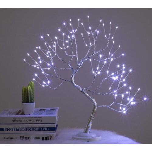 Touch Night Lights USB/Battery Powered Mini Fake Tree Copper Wire Garland Fairy Table Lamps For Home Bedroom Bar Decor Lighting