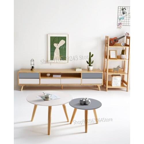 Nordic Round Ins Wind Small Apartment Sofa Small Coffee Table Log Solid Wood Living Room Simple Creative Simple Coffee Table