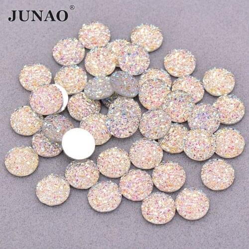 JUNAO 50pcs 12mm Round Shape Glitter AB Resin Rhinestones Applique Flatback Stones And Crystals Cabochon Gems for DIY Decoration
