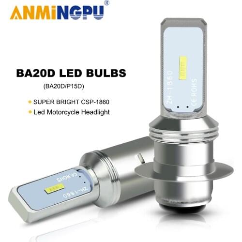 ANMINGPU 1X Motorcycle Headlight Bulbs Led BA20D 12V CSP 1860Chips P15D Led Bulb H6 Led Hi/Low Beam Moto Headlight Lamp 6000K