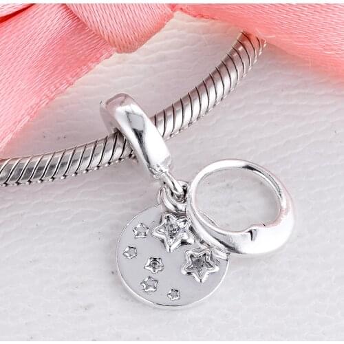 Sleeping Moon and Stars Dangle Charm 925 Sterling Silver Beads for Jewelry Making fit Bracelet DIY 2020 Winter newest 021336