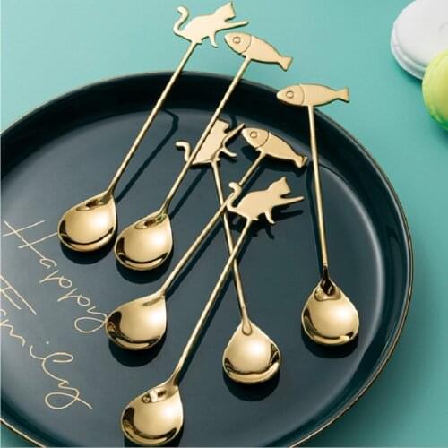 Japanese Cat Fish Spoon Coffee Stirring Spoon Cute Dessert Stainless Steel Milk Tea Spoon Home Kitchen Coffee Accessorie