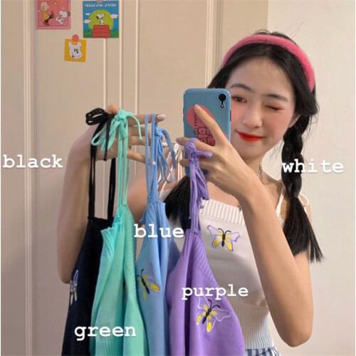 Women Tanks Tops Embroidered Knitted Small Tank Top Vest Womens Summer Black Top Camis Crop Top For Women