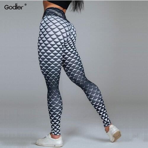 Godier Women Casual Leggings Pants Elastic High Waist Surper Stretch Diamond Pattern Legging Workout Fitness Leggins