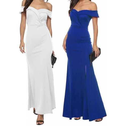 Fashion Elegant Temperament Short Sleeve Women Dress Slash Neck Elegant Off Shoulder Split A-Line Maxi Dress Ladies Clothing2021