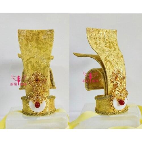Golden Cloth Handmade Male Tiara Ancient Chinese Tang Prince Hair Tiara Head Piece Red Agate Beads Hat Cosplay Hair Accessory