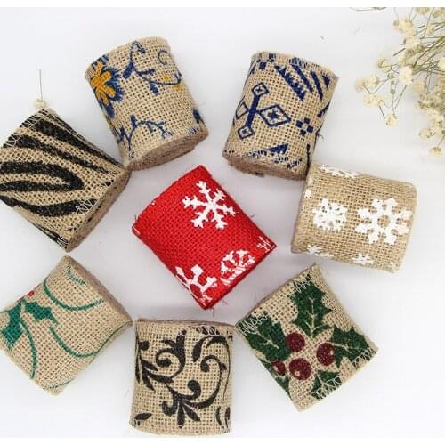 10pcs 6CM*2M DIY printed Jute Burlap Ribbon Wedding Belt Strap Craft home decorations for christmas