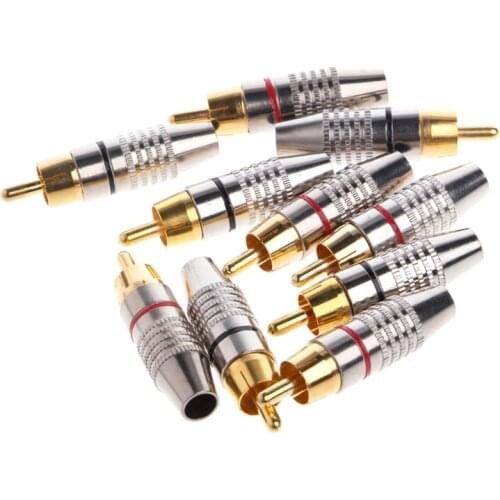 10 Pcs RCA Plug Audio Video Locking Cable Connector Gold Plated 828 Promotion