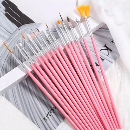 15Pcs/Set New Liner Dotting Nail Pen Fan Flat Polish UV Gel Brush Art Ombre Brushes for Gradient Nail Painting Drawing Tools