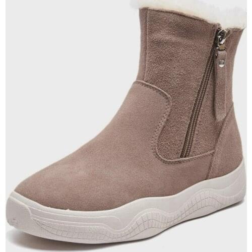 2021 New Real Leather Snow Ankle Boots Women Plush Fur Warm Zipper Flats Short Boots Shoes Women Footwear Size 35-40