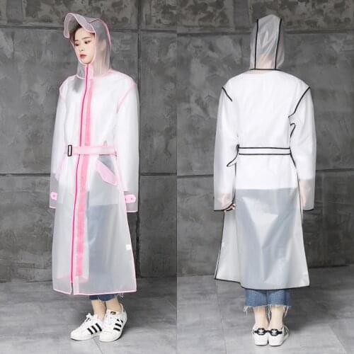 2021 Waterproof EVA Transparent Long Ladies Raincoats for Women Jacket Windbreaker Rain Poncho Men Rain Coat Hooded with Belt
