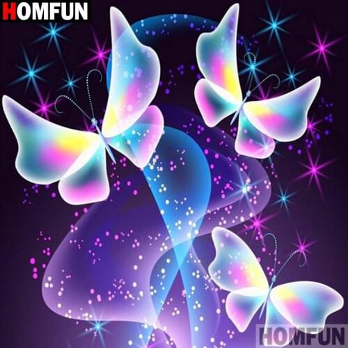 HOMFUN Full Square/Round Drill 5D DIY Diamond Painting "Light butterfly"3D Diamond Embroidery Cross Stitch Home Decor A20074