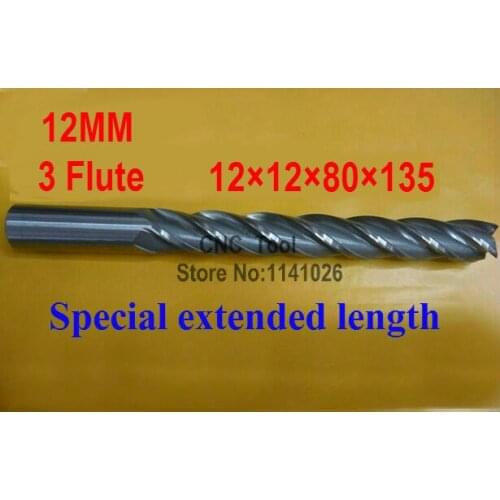 Free shipping 1pcs 12mm 3 Flute HSS & Special extended length Aluminium End Mill Cutter CNC Bit Milling Machinery Cutting tools