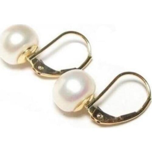 Free shipping >>>>noble jewelry 8-9mm AAA White Pearl Lever Back Earrings in 14K Yellow Gold