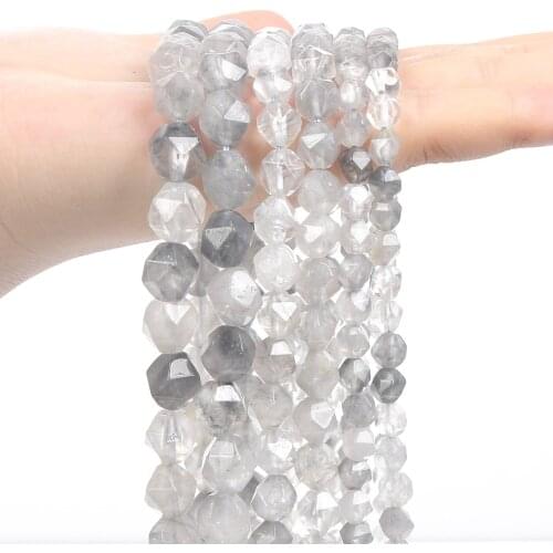 Faceted Natural Stone Beads White Crystal Beads for Jewelry Making Needlework DIY Bracelets Necklace Accessories Strand 6/8/10MM