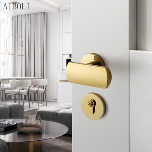 Short Handle Door Lock Indoor Bedroom Door Lock Modern Minimalist Mute Magnetic Lock Gray Household Split Lock