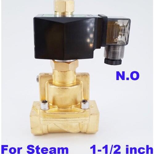 GOGO Normally open 16bar Brass high temperature steam 2 way valve solenoid electric water 1 1/2 12V DC Orifice 35mm PTFE