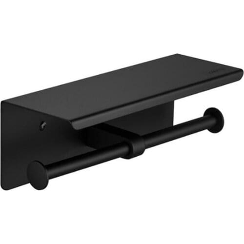 Hot Double Roll Toilet Paper Holder with Phone Shelf, Stainless Steel, Bathroom Tissue Holder Wall Mounted, Mattle Black