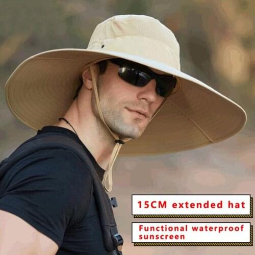 High quality 15CM Big wide Brim Mens Fisherman Hat Solid Waterproof Sun Hat Mountaineering Cap Fishing Cap Panama Hat Unisex