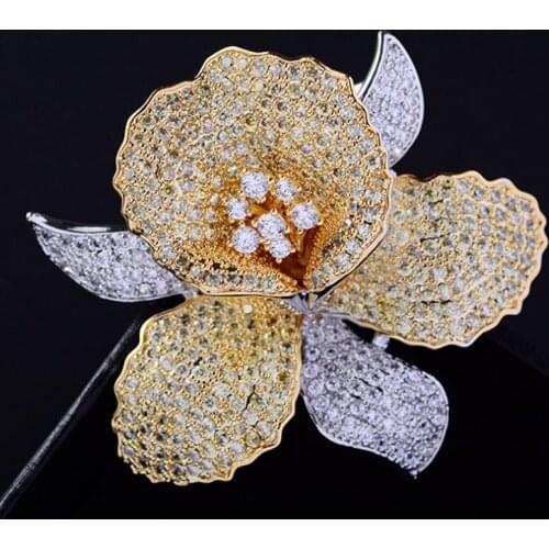 Zlxgirl Classic Gold Rose Flower Brooch for Womens Engagement Wedding bridal scarf pins jewelry Micro Paved Popular Gifts