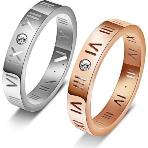 Rome digital lovers titanium steel rose gold ring