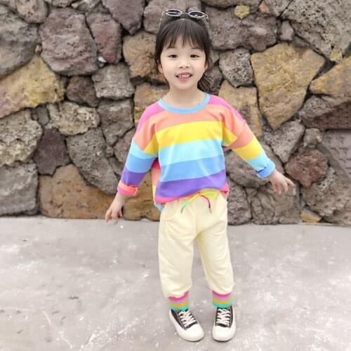 Girls Clothes Set Rainbow Striped Childrens Clothes For Girls Tshirt + Pants Costume For Girl Spring Autumn Tracksuit Kids