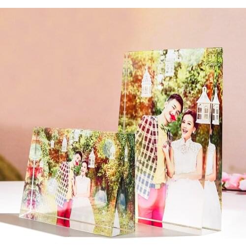 Colorful Printed Crystal Photo Frame Personalized marcos fotos under glass for photos Gifts for Wedding Family Home Decor