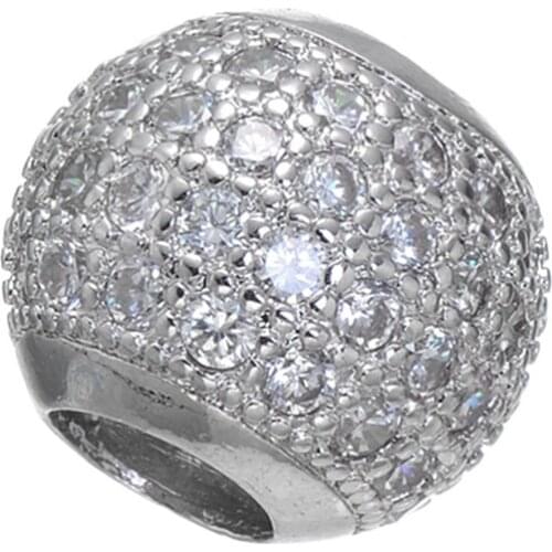 11.5mm*10mm Fashion Round Brass Micro Pave Clear CZ Charm 5mm Big Hole Metal Beads DIY Jewelry Bracelet Rhinestone Disco Ball