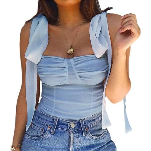 Fashion Womens Solid Color Sexy Summer Sleeveless Backless Self-Tie Shoulder Strap Tank Tops