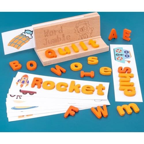 Montessori Toy Spell Word Game Wooden Spell Learning Toys Educational Cognitive Matching Letter Game Early Learning Jigsaw