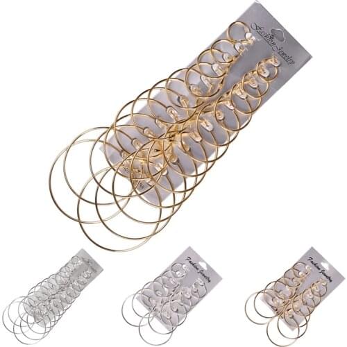 6/12 Pairs Sets Hoop Earrings Big Circle Earring For Women Girls Fashion Jewelry Accessories